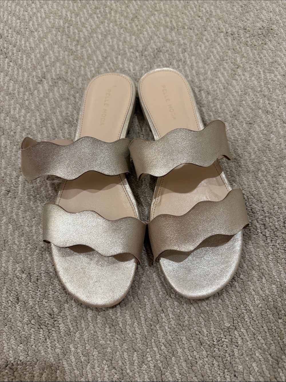 Pelle Moda Wave-Double Strap Slide Sandals - Metallic Champagne